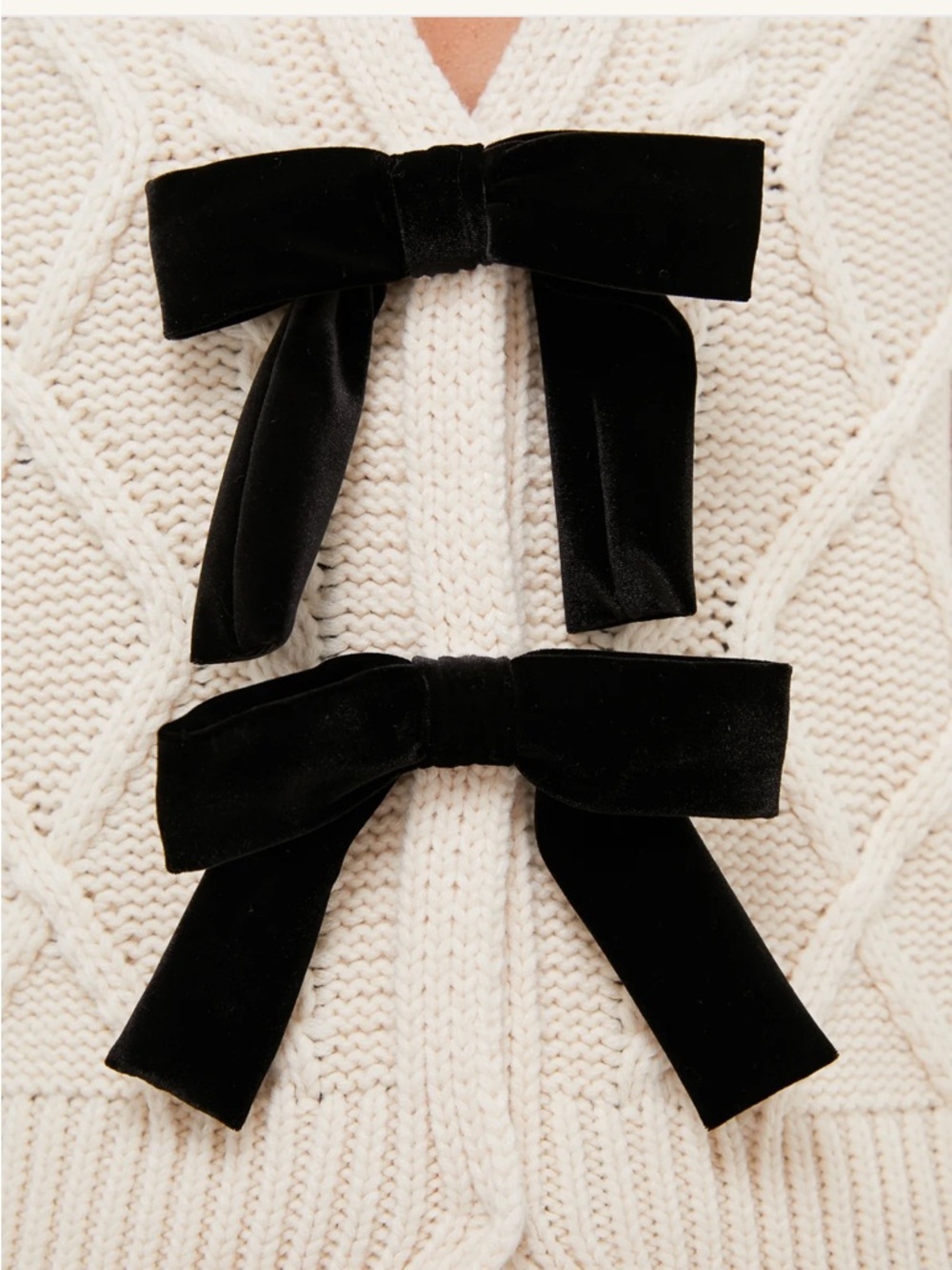 Tuckernuck Hyacinth House Cream Black Velvet Bows Bess Cardigan Sweater M - Picture 2 of 11